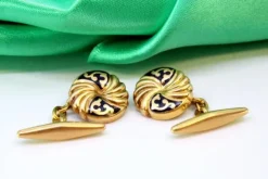 Pamono Yellow Gold Button-Shaped Cufflinks with Enamelled Applications, Set of 2><noscript><img width=