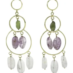 Pamono Yellow Gold Chandelier Earrings, Set of 2