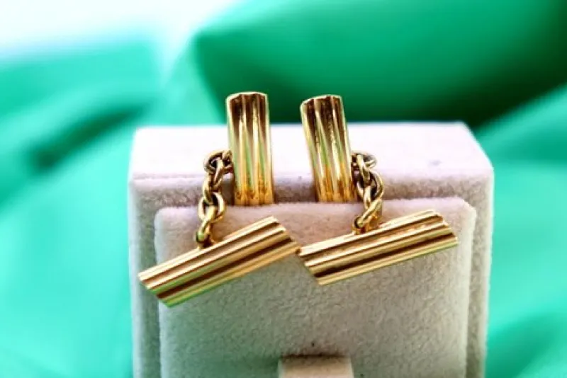 Pamono Yellow Gold Cufflinks with Tree Trunk-Shaped Reliefs, Set of 2> Cufflinks