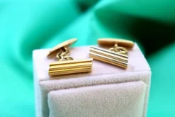 Pamono Yellow Gold Cufflinks with Tree Trunk-Shaped Reliefs, Set of 2> Cufflinks
