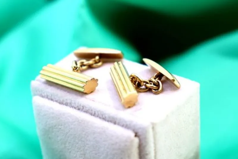 Pamono Yellow Gold Cufflinks with Tree Trunk-Shaped Reliefs, Set of 2> Cufflinks