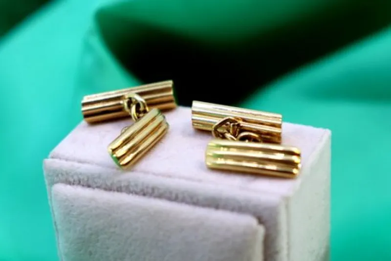 Pamono Yellow Gold Cufflinks with Tree Trunk-Shaped Reliefs, Set of 2> Cufflinks