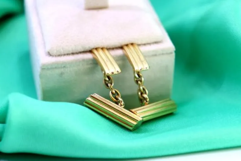 Pamono Yellow Gold Cufflinks with Tree Trunk-Shaped Reliefs, Set of 2> Cufflinks