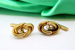 Clearance Pamono Yellow Gold Cufflinks with Intertwined Link-Shaped Windings, Set of 2