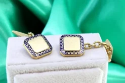 Pamono Yellow Gold Cufflinks with Enamelled Applications, Set of 2> Cufflinks