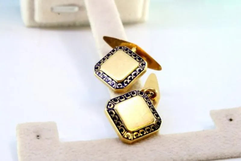 Pamono Yellow Gold Cufflinks with Enamelled Applications, Set of 2> Cufflinks