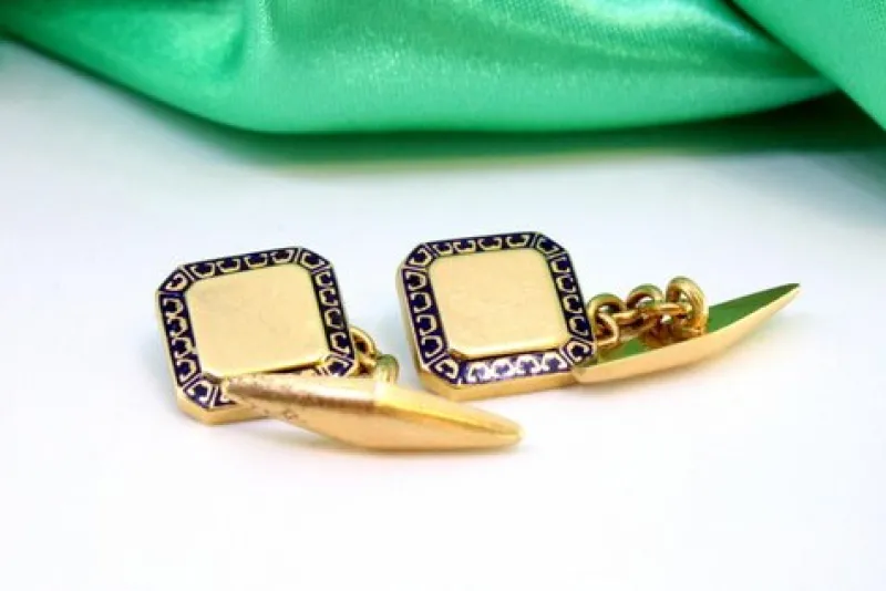Pamono Yellow Gold Cufflinks with Enamelled Applications, Set of 2> Cufflinks