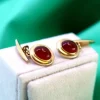 Pamono Yellow Gold Cufflinks with Garnet-Colored Oval Cabochons, Set of 2> Cufflinks
