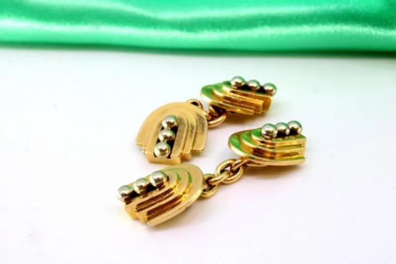 Pamono Yellow Gold Cufflinks with Three Gradient Bands, Set of 2> Cufflinks