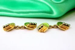 Pamono Yellow Gold Cufflinks with Three Gradient Bands, Set of 2><noscript><img width=