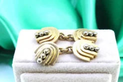 Pamono Yellow Gold Cufflinks with Three Gradient Bands, Set of 2><noscript><img width=