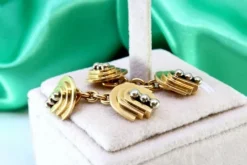 Pamono Yellow Gold Cufflinks with Three Gradient Bands, Set of 2><noscript><img width=