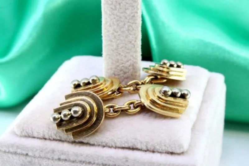 Pamono Yellow Gold Cufflinks with Three Gradient Bands, Set of 2> Cufflinks