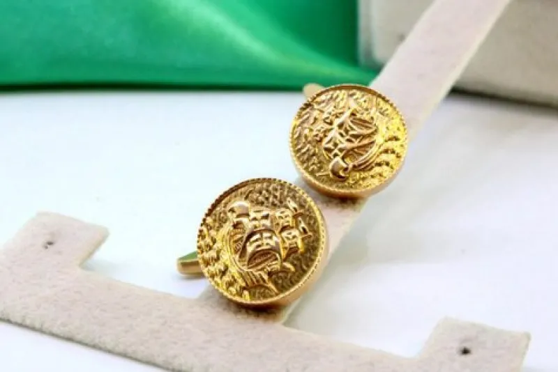 Pamono Yellow Gold Cufflinks with Caravels, Set of 2> Cufflinks