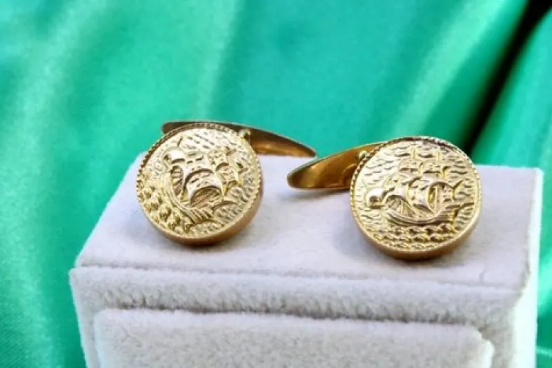 Pamono Yellow Gold Cufflinks with Caravels, Set of 2> Cufflinks