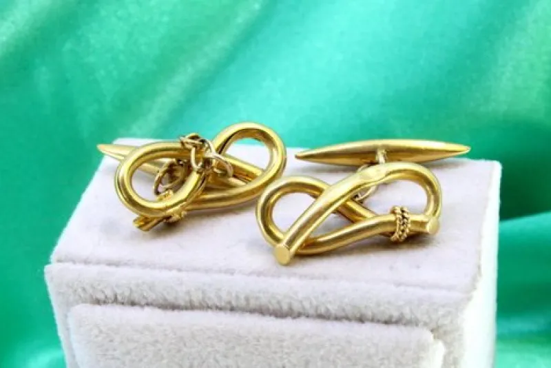 Pamono Yellow Gold Cufflinks with Bow-Shaped Wraps, Set of 2> Cufflinks