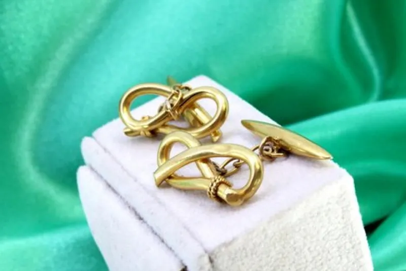 Pamono Yellow Gold Cufflinks with Bow-Shaped Wraps, Set of 2> Cufflinks