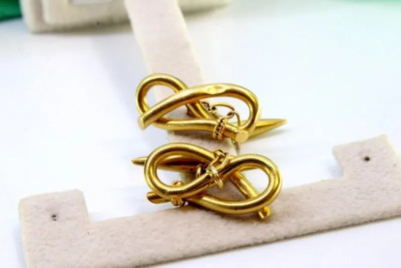 Pamono Yellow Gold Cufflinks with Bow-Shaped Wraps, Set of 2> Cufflinks