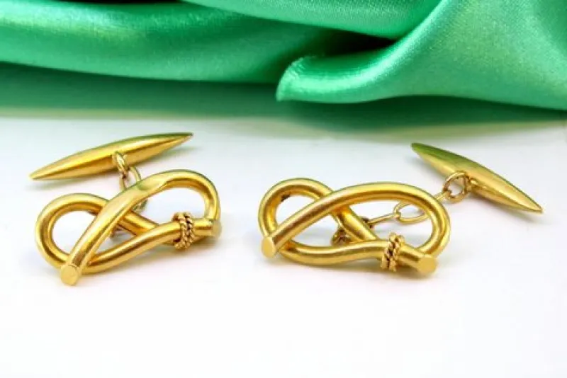 Pamono Yellow Gold Cufflinks with Bow-Shaped Wraps, Set of 2> Cufflinks