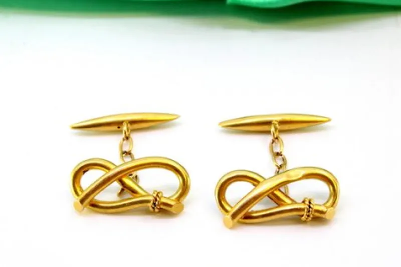 Pamono Yellow Gold Cufflinks with Bow-Shaped Wraps, Set of 2> Cufflinks