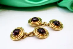 Pamono Yellow Gold Cufflinks with Garnets, Set of 2> Cufflinks