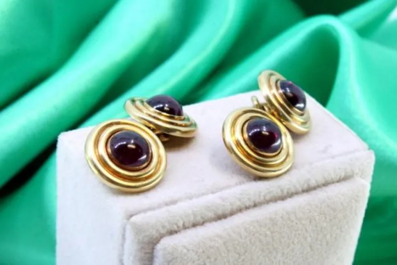 Pamono Yellow Gold Cufflinks with Garnets, Set of 2> Cufflinks