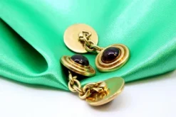 Pamono Yellow Gold Cufflinks with Garnets, Set of 2><noscript><img width=