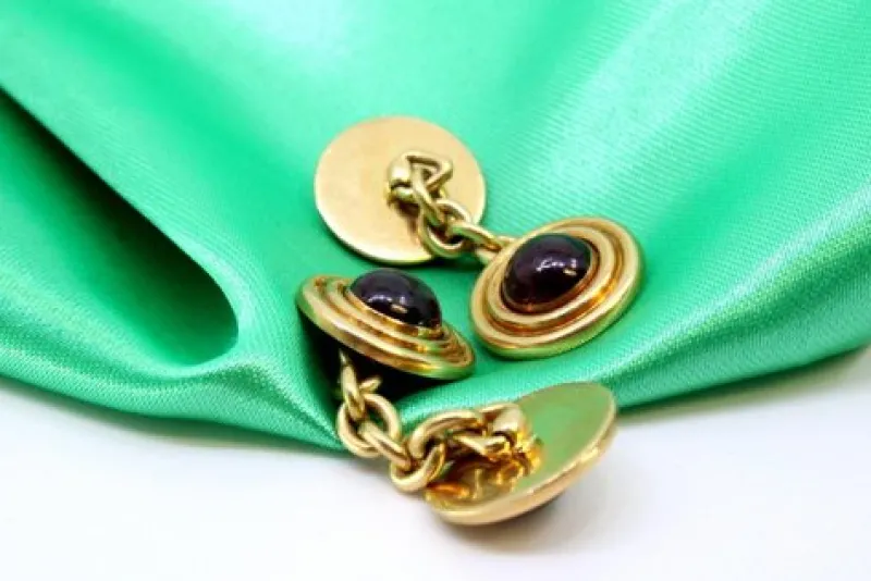 Pamono Yellow Gold Cufflinks with Garnets, Set of 2> Cufflinks