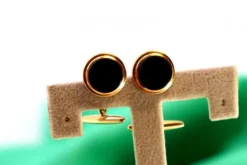 Clearance Pamono Yellow Gold Cufflinks with Circular Onyx and Surrounding Strips, Set of 2