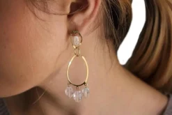 Pamono Yellow Gold Dangle Earrings with Stones, Set of 2><noscript><img width=