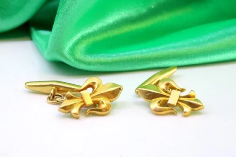New Pamono Yellow Gold Fleur-De-Lis Cufflinks, Set of 2
