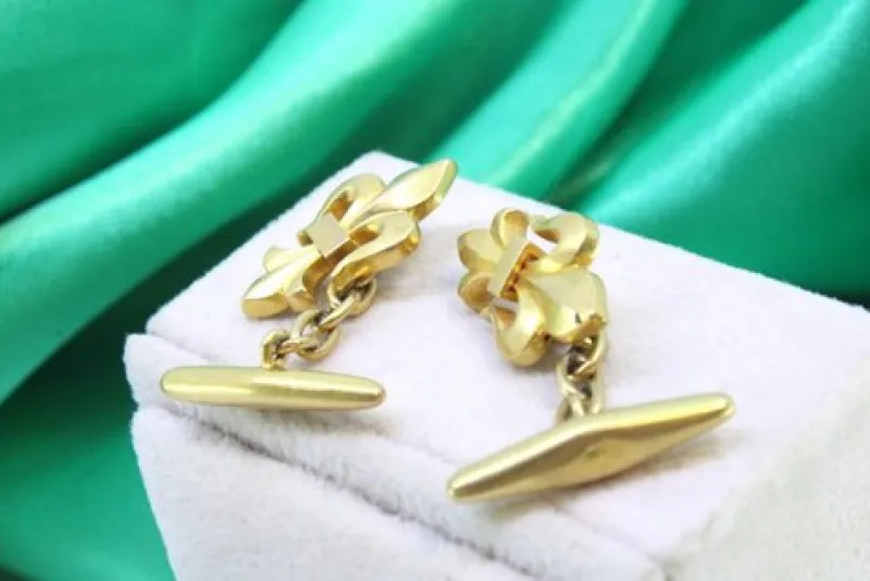 New Pamono Yellow Gold Fleur-De-Lis Cufflinks, Set of 2