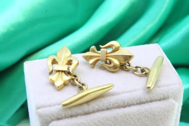 New Pamono Yellow Gold Fleur-De-Lis Cufflinks, Set of 2