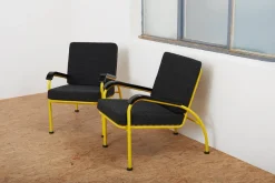 Hot Pamono Yellow Tubular Steel Armchairs with Black Bakelite Armrests and Feet and Kvadrat Upholstery from Embru, 1934, Set of 2