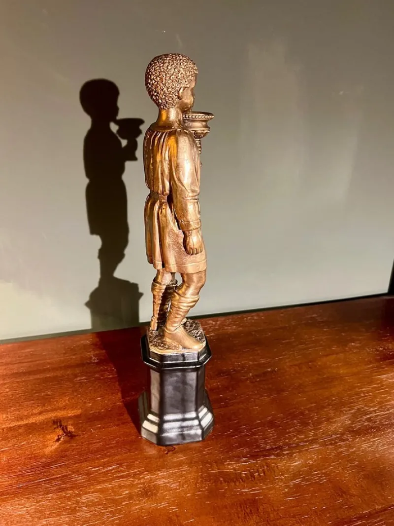 New Pamono Youth Candlesticks in Brass on Black Porcelain Bases, 1920s, Set of 2