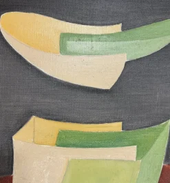Pamono Yves Naviere, Known as Degan, Oil Painting on Canvas Abstract Green, Orange on Black Background, 1970s, Oil on Canvas> Abstraction
