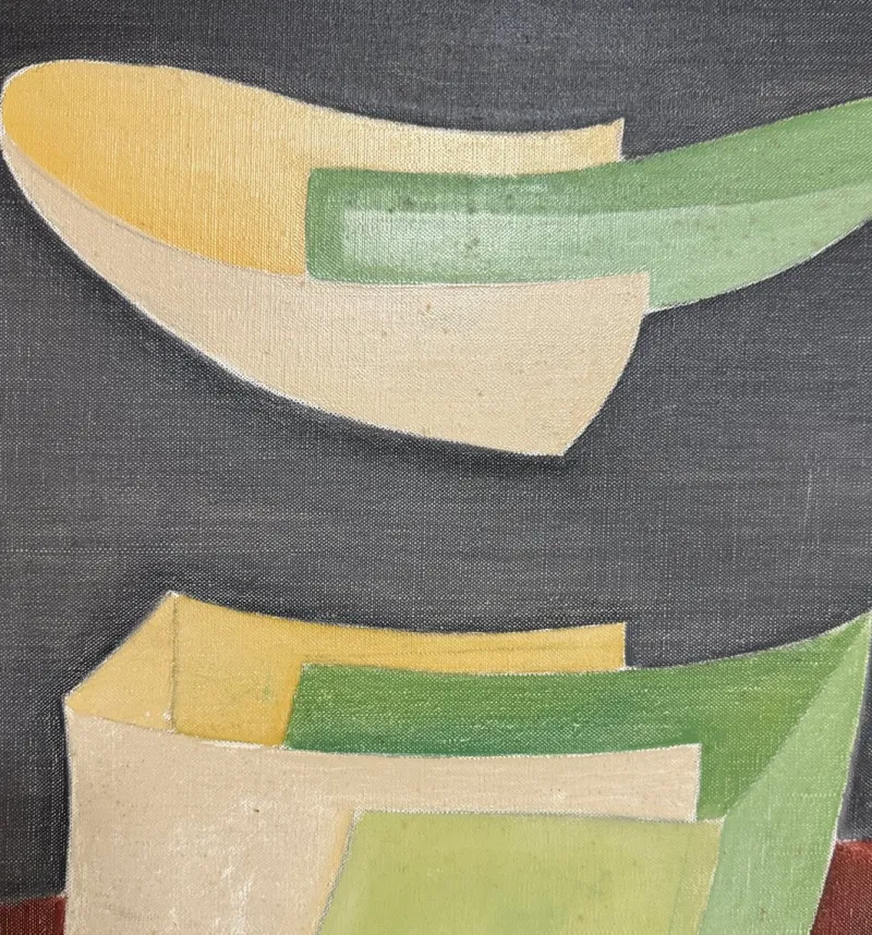 Pamono Yves Naviere, Known as Degan, Oil Painting on Canvas Abstract Green, Orange on Black Background, 1970s, Oil on Canvas> Abstraction