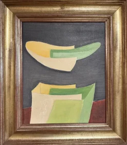 Pamono Yves Naviere, Known as Degan, Oil Painting on Canvas Abstract Green, Orange on Black Background, 1970s, Oil on Canvas> Abstraction