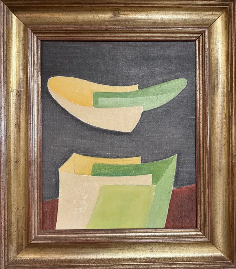 Pamono Yves Naviere, Known as Degan, Oil Painting on Canvas Abstract Green, Orange on Black Background, 1970s, Oil on Canvas> Abstraction