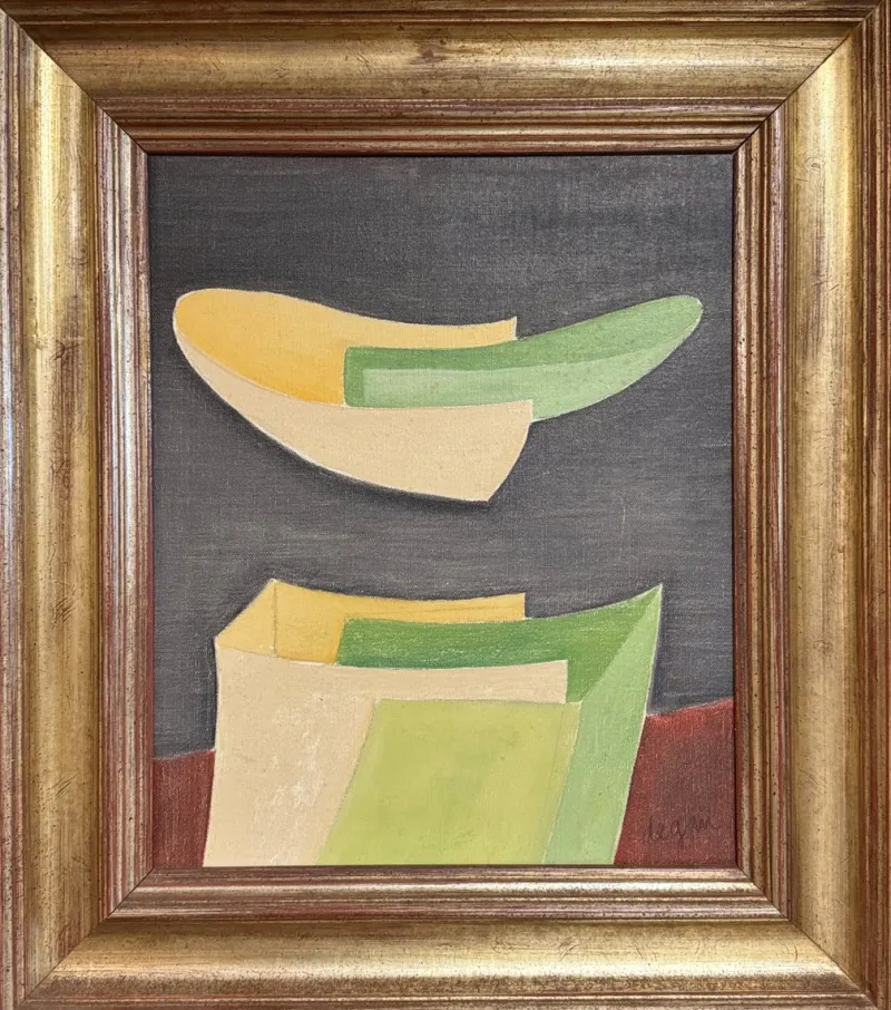 Pamono Yves Naviere, Known as Degan, Oil Painting on Canvas Abstract Green, Orange on Black Background, 1970s, Oil on Canvas> Abstraction