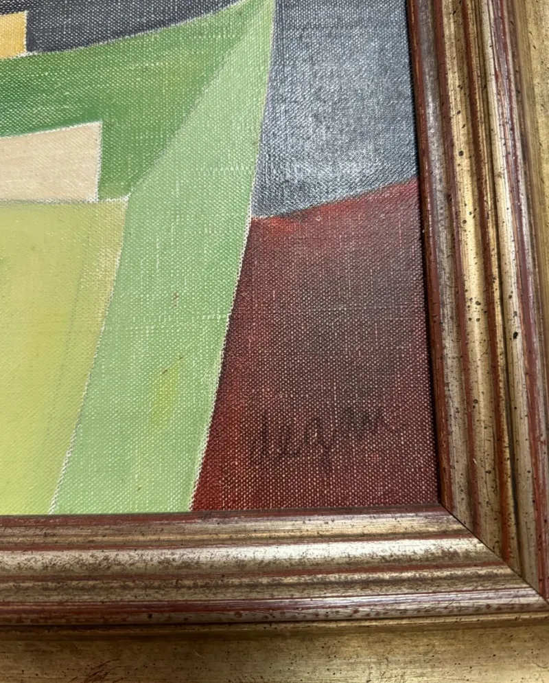 Pamono Yves Naviere, Known as Degan, Oil Painting on Canvas Abstract Green, Orange on Black Background, 1970s, Oil on Canvas> Abstraction