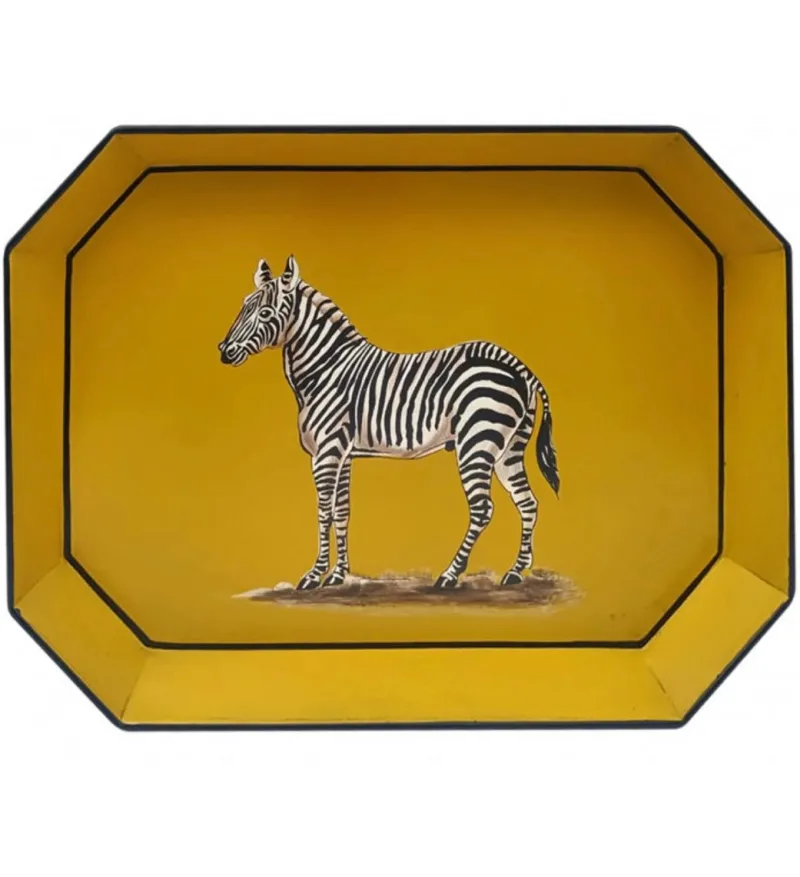 Pamono Zebra Hand-Painted Lacquered Metal Tray by Les Ottomans> Tabletop|Trays