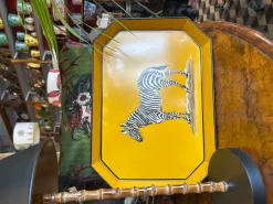 Pamono Zebra Hand-Painted Lacquered Metal Tray by Les Ottomans> Tabletop|Trays