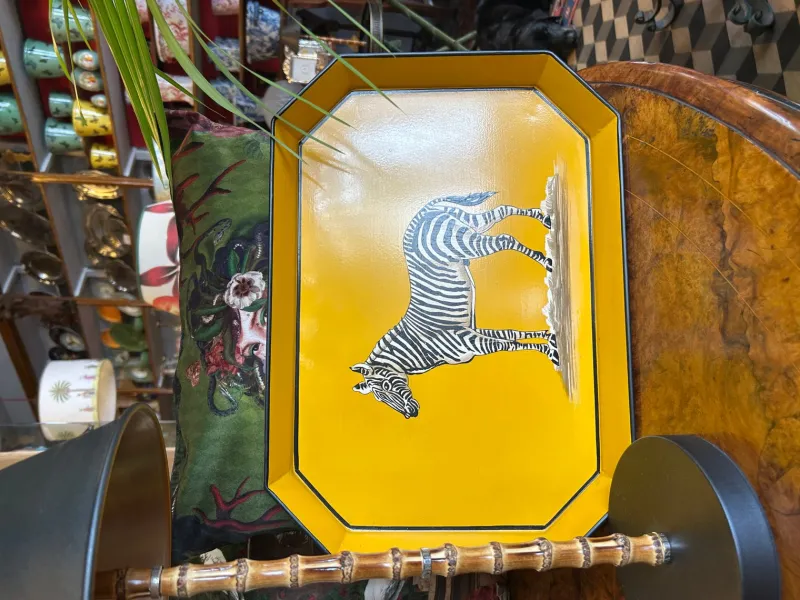 Pamono Zebra Hand-Painted Lacquered Metal Tray by Les Ottomans> Tabletop|Trays