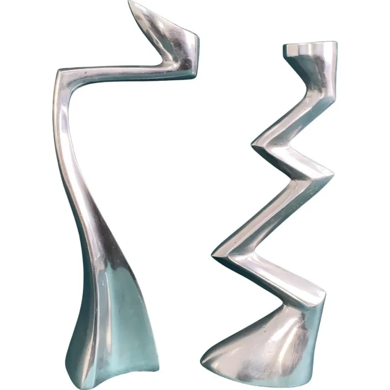 Online Pamono Zig Zag and Swan Candleholders in Aluminium by Matthew Hilton, 1980s, Set of 2