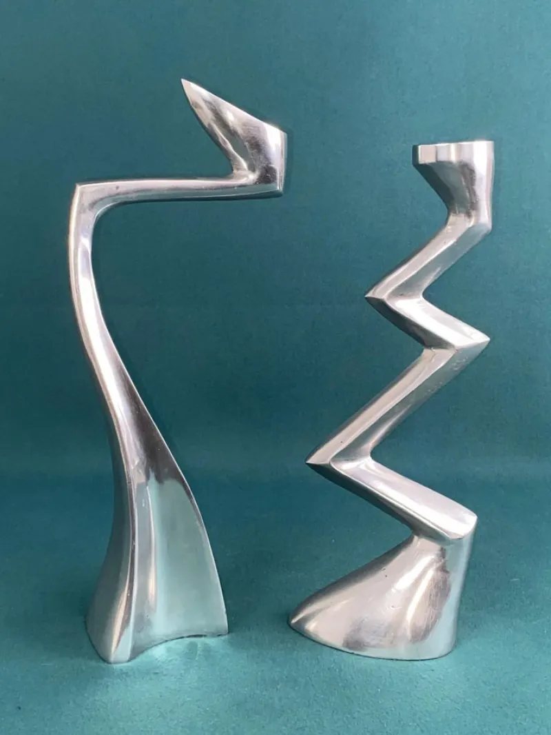 Online Pamono Zig Zag and Swan Candleholders in Aluminium by Matthew Hilton, 1980s, Set of 2