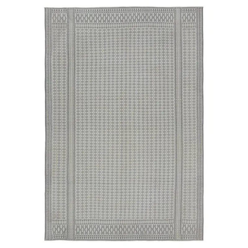 Outlet Pamono Zilu Style Kilim in White and Blue-Gray Geometric Pattern from R&K Principal Jahanshah Nazmiyal
