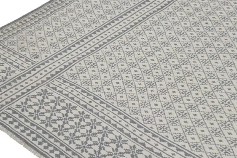 Outlet Pamono Zilu Style Kilim in White and Blue-Gray Geometric Pattern from R&K Principal Jahanshah Nazmiyal