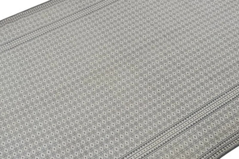 Outlet Pamono Zilu Style Kilim in White and Blue-Gray Geometric Pattern from R&K Principal Jahanshah Nazmiyal