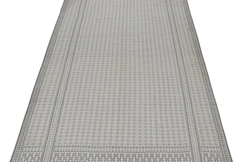 Outlet Pamono Zilu Style Kilim in White and Blue-Gray Geometric Pattern from R&K Principal Jahanshah Nazmiyal